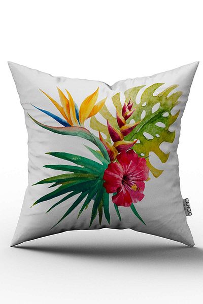 Cango Home Husă de pernă cu model de flori tropicale, verde, roz, imprimată digitală - Yst10
