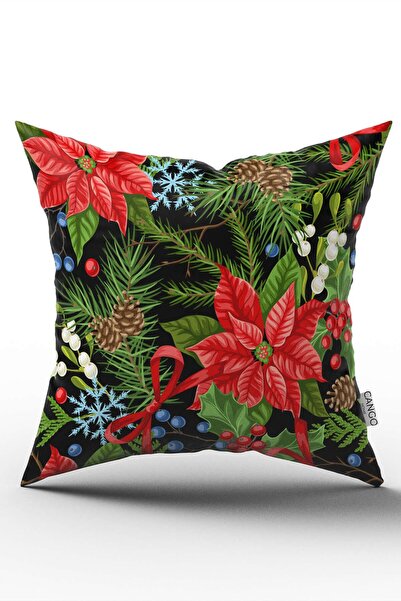 Cango Home غطاء وسادة مطبوع رقميًا بطابع عيد الميلاد باللون الأحمر والأخضر - ...