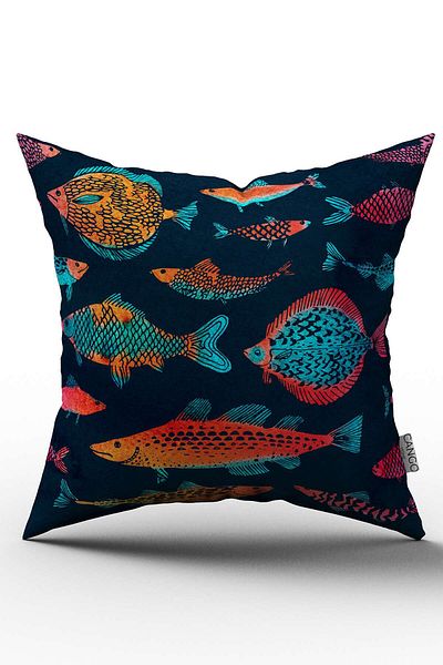 Cango Home Double Sided Orange Navy Blue Fish Figure Throw Pillow Pillow Case - Cgh236-ct