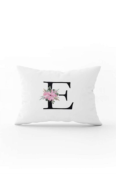 Cango Home Pink Floral Black Letter Double Sided Digital Printed Throw Pillow Cover Letter E
