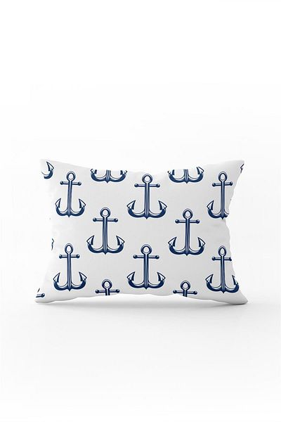 Cango Home Față de pernă cu două fețe, 35x50, alb, bleumarin, cu model de ancoră - Cgh270-3550