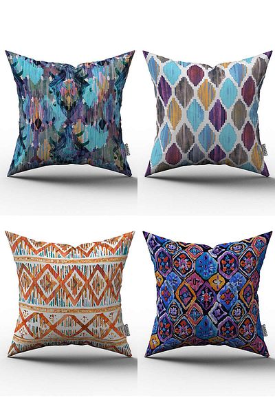 Cango Home Set de 4 huse de pernă cu model etnic decorativ albastru portocaliu - 4kmbs070