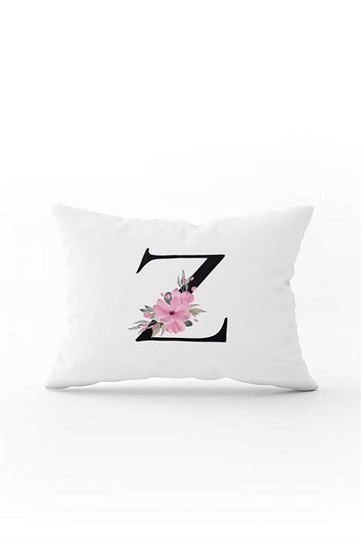 Cango Home Pink Floral Black Letter Double Sided Digital Printed Throw Pillow Cover Letter Z