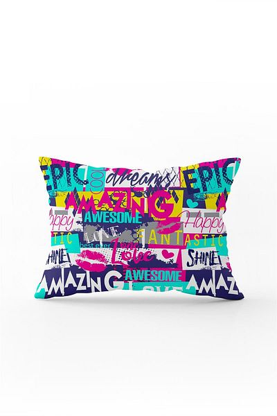 Cango Home Husă de pernă albă cu text multicolor cu imprimare digitală modernă - Cgh455-3550 imprimată pe două fețe
