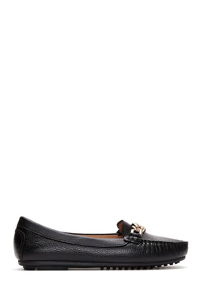 Derimod Black Leather Women's Loafer - Buckle Detailed, Casual 24sfd2909ft