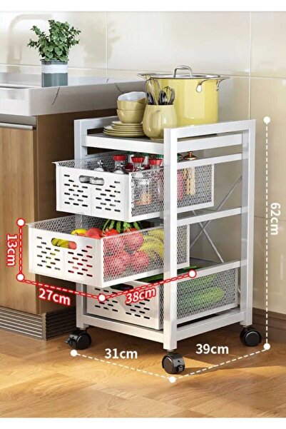 TRENDESK 3 Katlı Lux Metal Siyah Çekmeceli Patates Soğan Sebze Meyve Sepeti S...