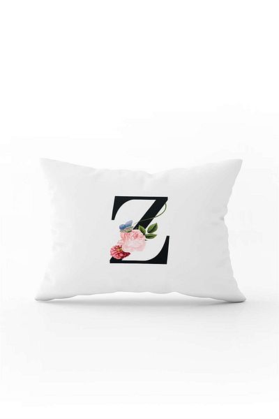 Cango Home Red Floral Black Letter Double Sided Digital Printed Throw Pillow Cover Letter Z