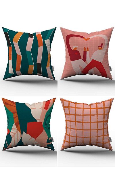 Cango Home Set de 4 huse de pernă cu model decorativ abstract, crem, roz - 4kmbs048