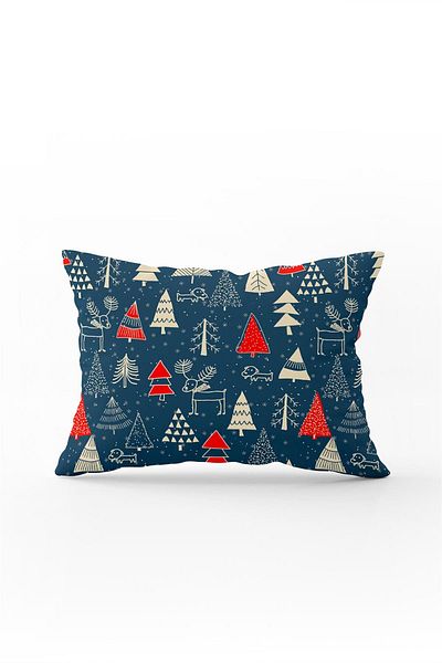 Cango Home Double Sided 35x50 Red Navy Blue Christmas Themed Digital Printed Throw Pillow Pillow Case - Cgh308-35