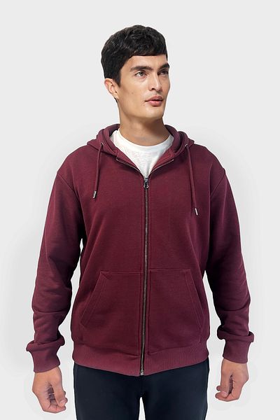 bilcee Men's Burgundy Oversize Zippered Hooded Sweatshirt 7016