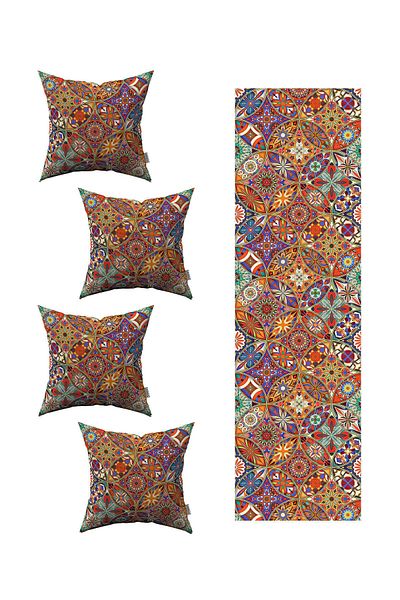 Cango Home Orange Retro Vintage Patterned 4-Piece Throw Pillow Cover 1 Runner Set 4kmbs224-rs
