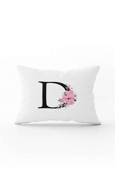 Cango Home Pink Floral Black Letter Double Sided Digital Printed Throw Pillow Cover Letter D