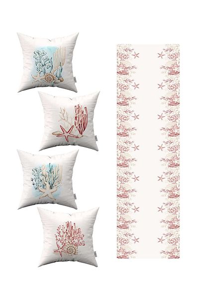 Cango Home Red Blue Marine Patterned 4-Piece Throw Pillow Cover 1 Runner Set 4kmbs276-rs-2