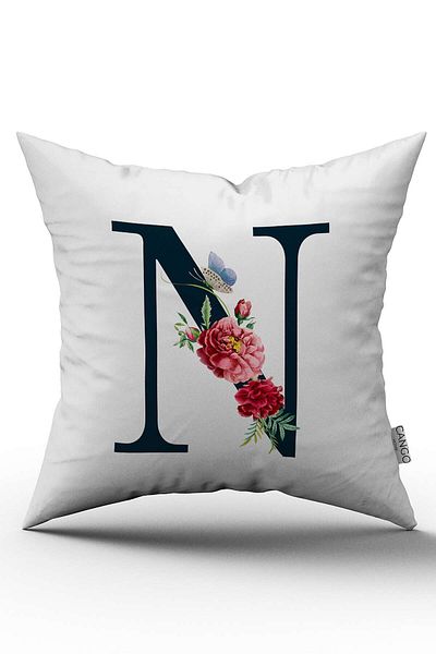 Cango Home Husă de pernă cu litere florale roșii Litera N