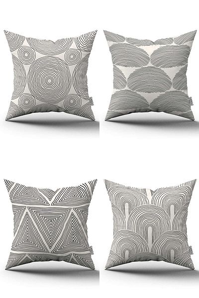 Cango Home Κρεμ Μαύρο Bohemian Scandinavian Pattern Σετ 4 θήκες μαξιλαριού με ψηφιακή εκτύπωση - 4kmbs294
