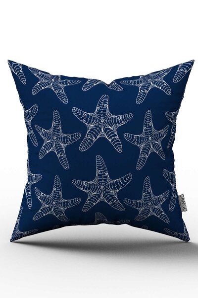 Cango Home غطاء وسادة منقوش باللون الأبيض والأزرق الداكن - Cgh268