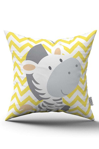 Cango Home Yellow Gray Zebra Figured Digital Printed Children's Throw Pillow Cover Cgh782