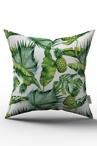 Cango Home Husă de pernă verde cu frunze tropicale și model de ananas cu imprimare digitală - Otyk501