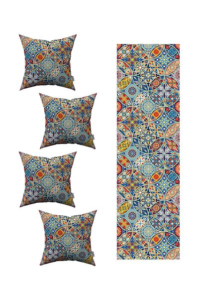 Cango Home Husă de pernă din 4 piese cu model retro vintage albastru 1 set de alergători 4kmbs227-rs