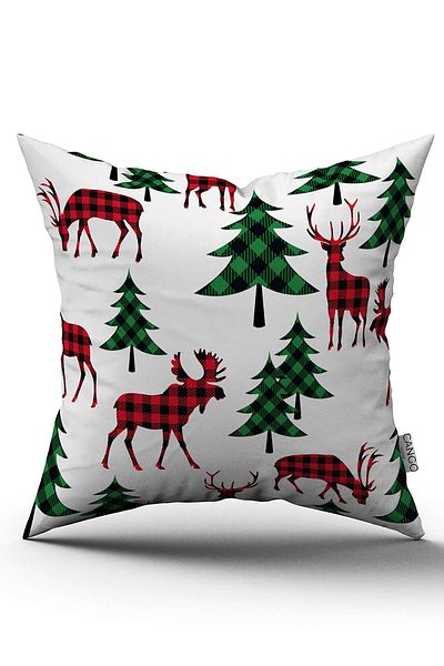 Cango Home Red Green Christmas Themed Plaid Patterned Digital Printed Throw Pillow Cover Cgh792