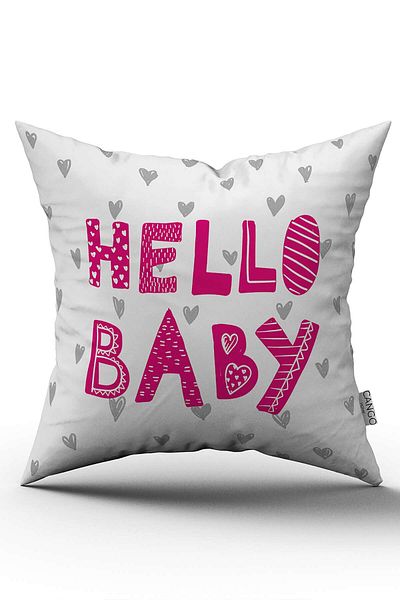 Cango Home White Pink Hello Baby Written Digital Printing Throw Pillow Pillow Case - Cgh398