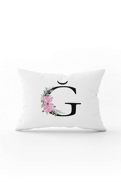 Cango Home Pink Floral Black Letter Double Sided Digital Printed Throw Pillow Cover Letter G