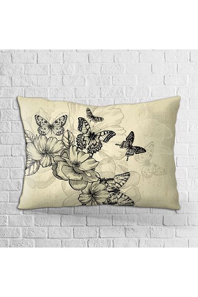 Cango Home Față de pernă cu două fețe, 35x50, crem, cu model de fluturi și flori, imprimată digital - Otyk305-3550