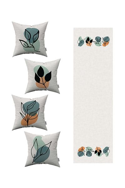 Cango Home Orange Black Bohemian Style Leaf Patterned 4-Piece Throw Pillow Cover 1 Runner Set 4kmbs110-rs