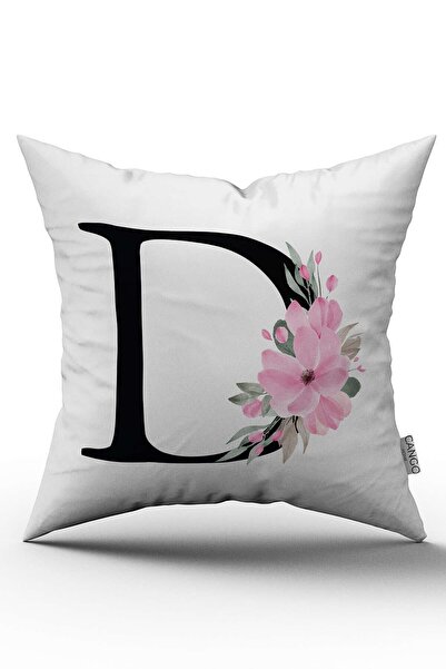Cango Home Husă de pernă cu litere florale roz Litera D