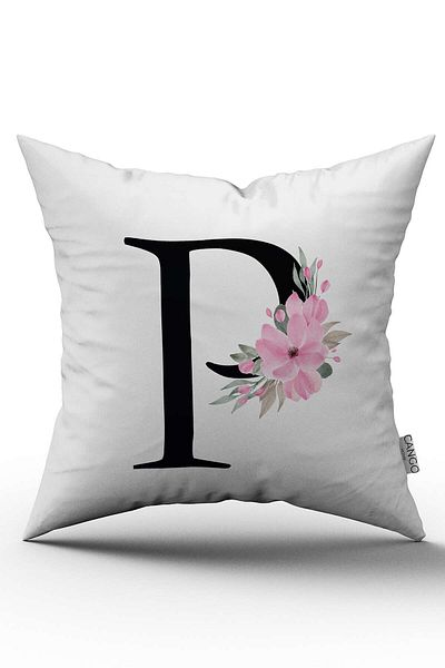 Cango Home Husă de pernă cu litere florale roz Litera P
