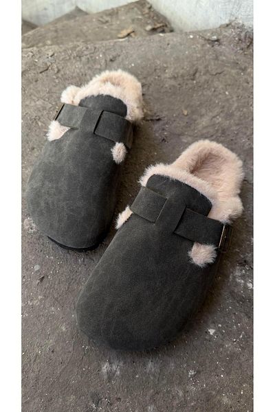 Eataly Shoes Sabo Khaki Vegan Leather Furry Slippers