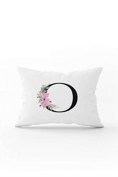 Cango Home Pink Floral Black Letter Double Sided Digital Printed Throw Pillow Cover Letter O
