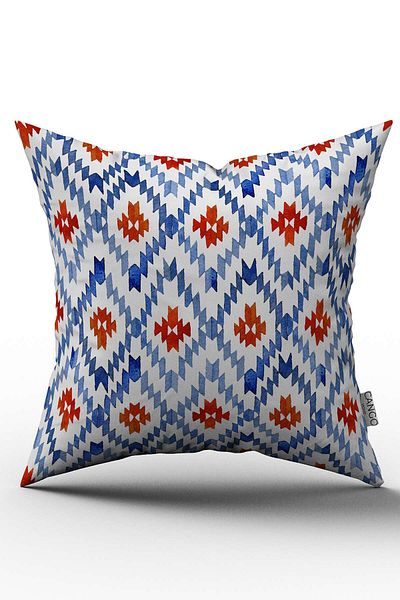 Cango Home Față de pernă decorativă etnică, albastră, albă, cu două fețe - Cgh186-ct