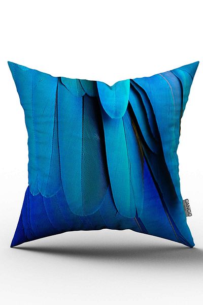Cango Home Blue Close Detail Feather Patterned Digital Printed Throw Pillow Cover - Otyk494