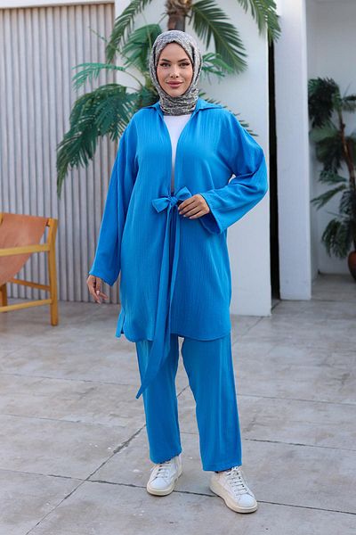 MİSSKAYLE Teal Blue Kimono Set with Tie Detail, Model 1225