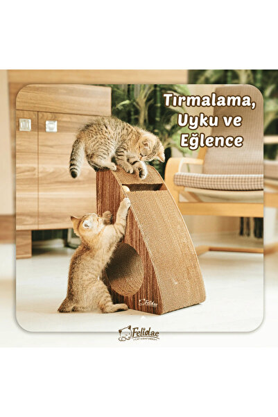 Felidae Oluklu Mukavva, Kedi Tırmalama Kanepesi – Dikey Tırmalama / Medium (27X43X24CM) - Koyu Ahşap Renk
