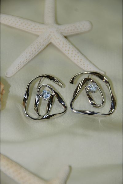 İPAR AKSESUAR Ring Curved Stone Metal Silver Earring