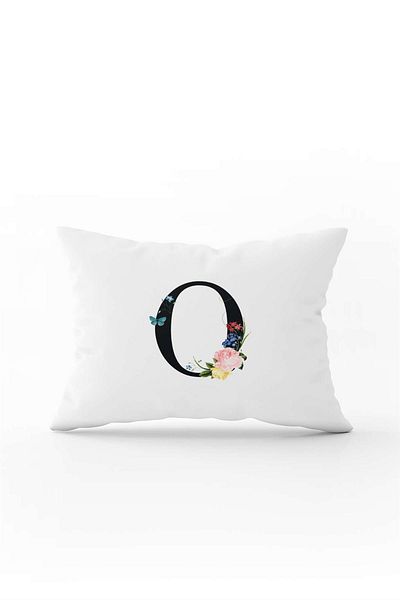 Cango Home Red Floral Black Letter Double Sided Digital Printed Throw Pillow Cover Letter O