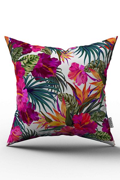 Cango Home Green Pink Tropical Flower Patterned Digital Printed Throw Pillow Cover - Otyk544