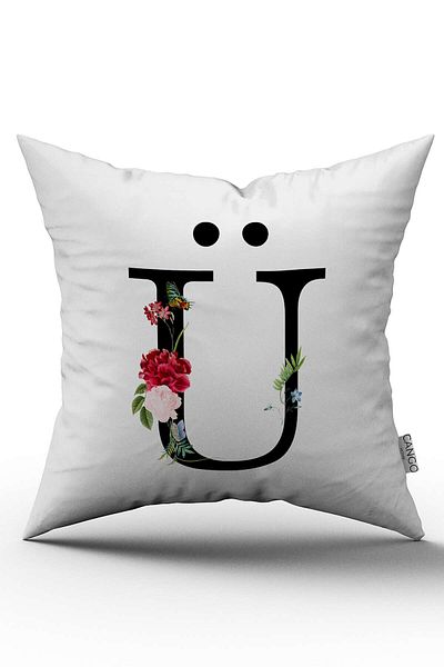 Cango Home Husă de pernă cu litere florale roșii Litera U