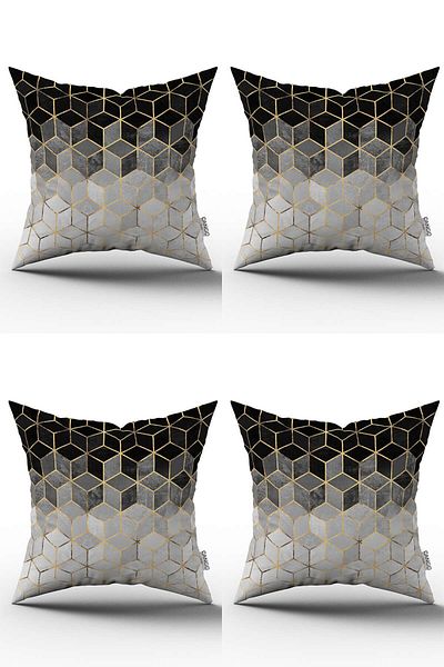 Cango Home Black Gold Mosaic Patterned Digital Printed Throw Pillow Pillow Case Set 4kmbs176