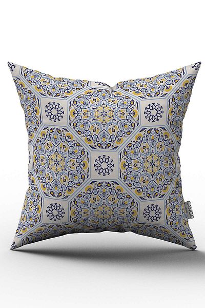 Cango Home Double Sided Navy Blue Yellow Retro Vintage Patterned Digital Printed Throw Pillow Cover - Otyk031-ct