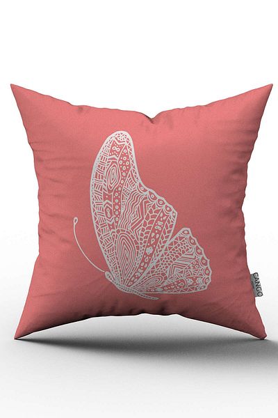 Cango Home Double Sided Pink White Butterfly Patterned Digital Printed Throw Pillow Cover - Otyk808-ct