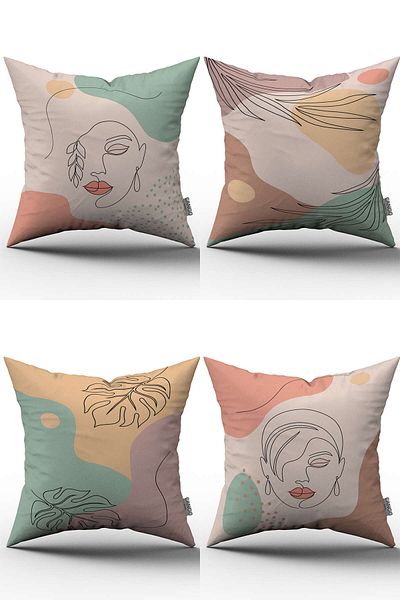 Cango Home Set de 4 huse de pernă cu model abstract portret imprimate digital - 4kmbs74