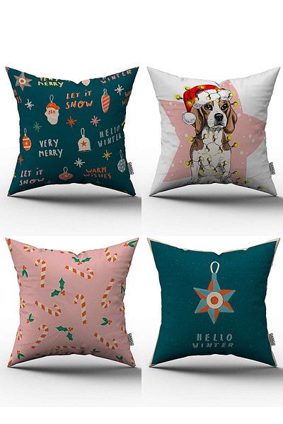 Cango Home Set de 4 huse de pernă cu tema de Anul Nou - 4kmbs056