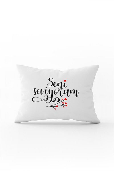 Cango Home Λευκό Μαύρο I Love You Written Digital Printing Throw Pillow Μαξιλαροθήκη - Cgh389-3550 Double Side Print