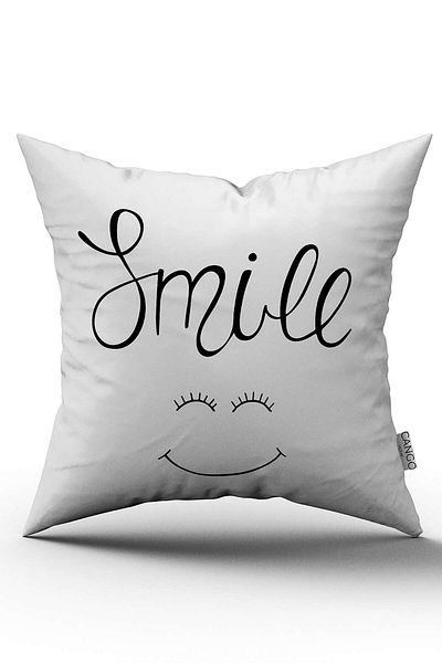 Cango Home Față de pernă cu două fețe, albă, neagră, scrisă cu zâmbet, imprimare digitală decorativă - Cgh471-ct