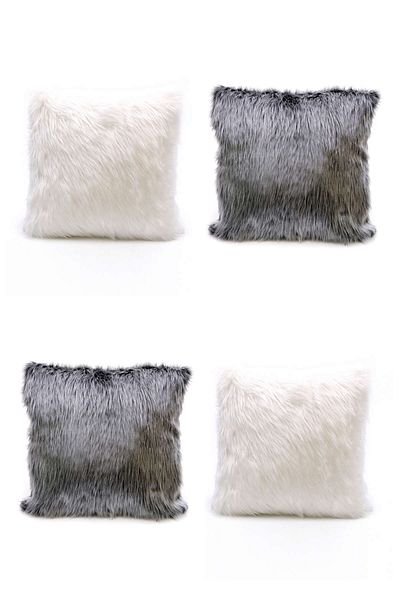 Cango Home White Gray Plush Throw Pillow Cover Set 4kmbs201