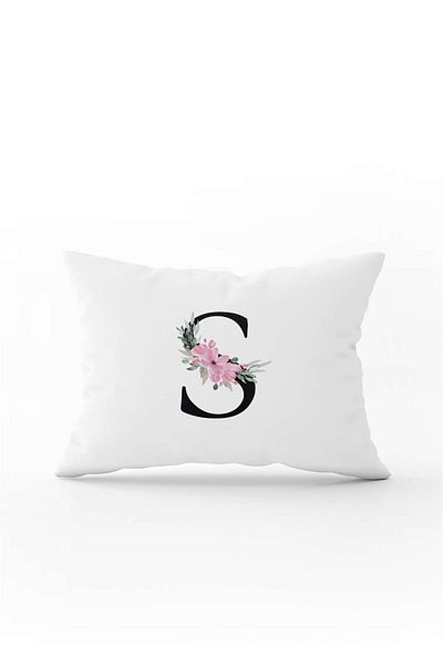 Cango Home Pink Floral Black Letter Double Sided Digital Printed Throw Pillow Cover Letter S