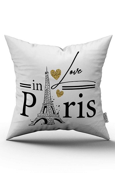 Cango Home White Black Love Paris Written Digital Printing Throw Pillow Pillow Case - Cgh443